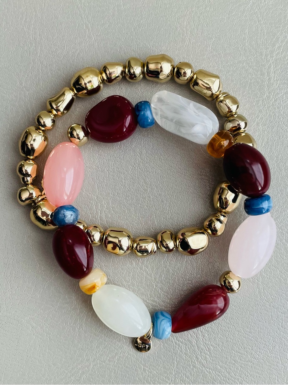 LOFT Set Of Gold & Bead Stretch Bracelets